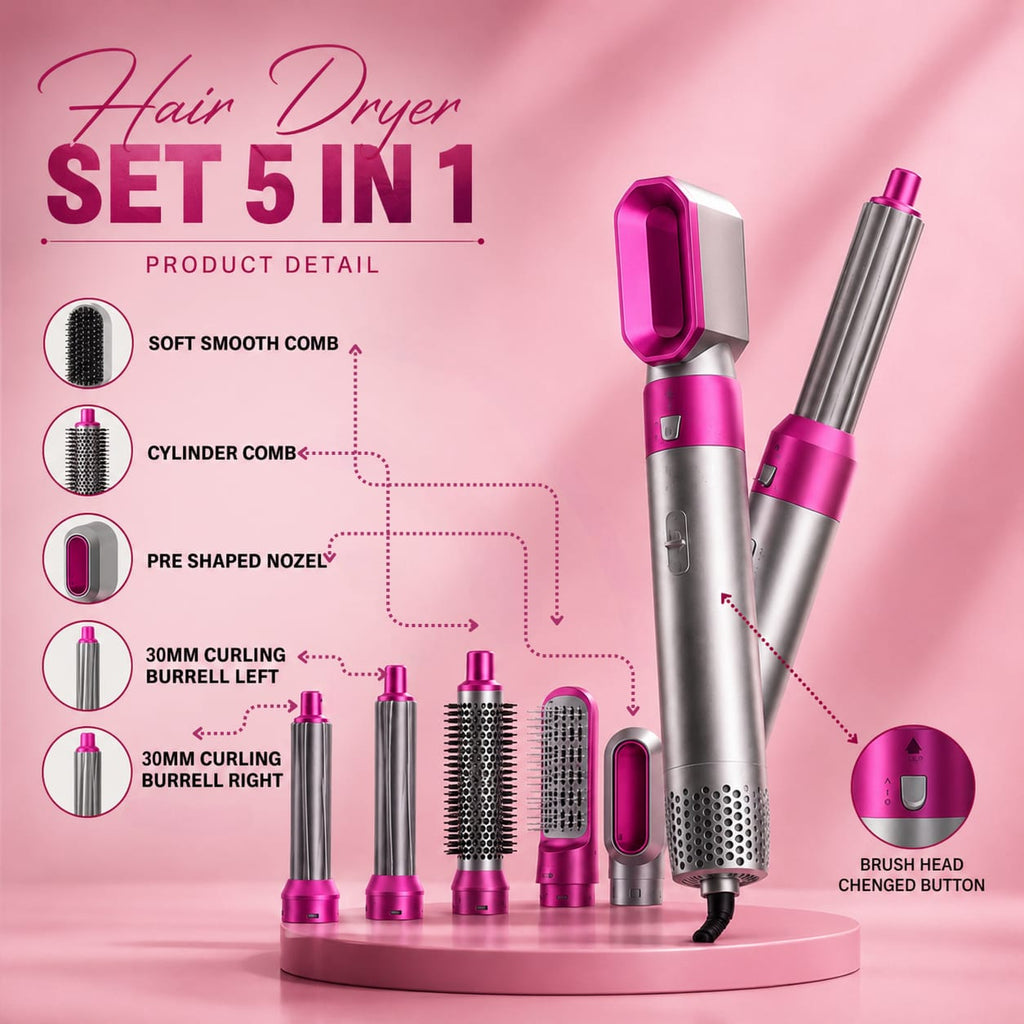 5-in-1 Hair Dryer Styler Brush Set